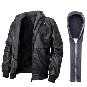 2024 Men's High <b>Street</b> Style Hooded Collar Leather Jacket High Quality Canvas Best Price Different Winter Colors Available - Product Image 3