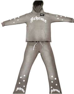 Mélange de coton éponge français personnalisé unisexe poids lourd 100% coton pantalons de survêtement et ensemble de sweat à capuche hommes 600gsm 800gsm ensemble de sweats à capuche - Product Image 1