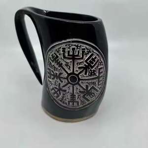 Mug en corne de buffle naturelle de haute qualité avec poignée, style rustique artisanal, tasse à boire pour bière et boissons - Product Image 1