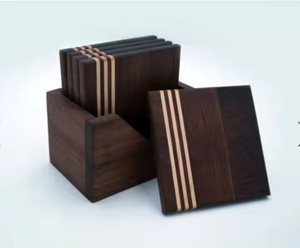 Posavasos de madera hechos a mano elegantes Diseño oscuro con rayas Nogal de madera dura premium por Crescent Crafts - Product Image 3