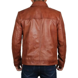 Men's Casual Turn Down Collar Zip up <b>Long</b> Sleeve Brown Color Moto Stylish PU Faux <b>Leather</b> Motorcycle <b>jacket</b> for men - Product Image 2