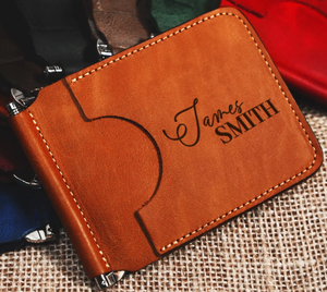 Clip para Billetes de Cuero Personalizado de Alta Calidad, Cartera Delgada Hecha a Mano, Regalo para Padrinos de Boda - Product Image 1