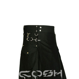 Black Cotton Utility Kilt With <b>Adjustable</b> <b>Straps</b> Tactical Pockets and Durable Design for Versatile and Stylish Everyday Wear - Product Image 5