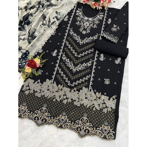 ชุดสูททำงานสำหรับผู้หญิงผ้าจอร์เจ็ตหนังเทียมปักลายสวยงาม - Product Image 1