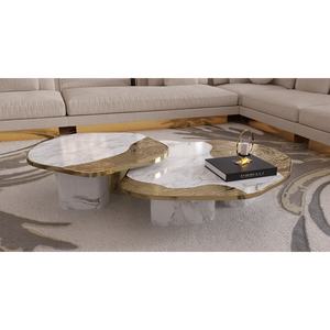 Ophelia Calacatta Marble and Gold Nesting Center <b>Table</b> Durable Contemporary Living Room Furniture <b>Square</b> <b>Side</b> <b>Table</b> - Product Image 3