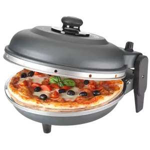 Countertop Electric Pizza Maker Made in Italy 1200W High temperature Refractory Baking Stone Stainless Steel Cover