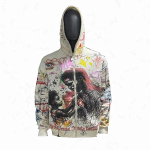 Sweat à capuche en éponge 100% coton personnalisé OEM pour hommes Sweat à capuche à fermeture éclair complète de haute qualité et brodé sur toute la surface - Product Image 6