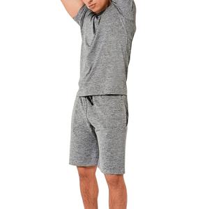 Nouveauté : Ensemble T-shirt et short pour homme, col rond, deux pièces, motif uni, pour la salle de sport, le fitness, l'entraînement estival, le streetwear - Product Image 4