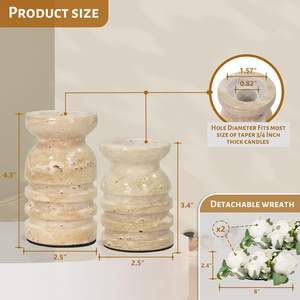 Elegante portavelas de mármol travertino redondo Diseño clásico de calidad premium Perfecto para la decoración del hogar de mármol blanco marrón natural - Product Image 3