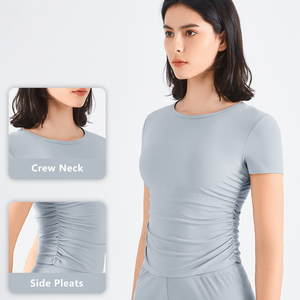 O cuello puro estilo liso camiseta mujer Cachemira manga corta cuello redondo ropa casual mujeres Camisetas cuello redondo - Product Image 4