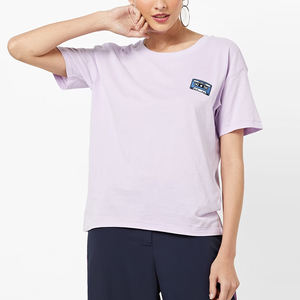 Camiseta de Algodón a Rayas de Cuello Redondo para Mujer, de Alta Calidad, con Logotipo Personalizado, Lavable, de Secado Rápido, Informal - Product Image 4