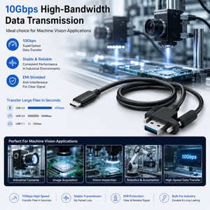 Câble <span class=keywords><strong>USB</strong></span> 3.0 Type A vers <span class=keywords><strong>USB</strong></span> C Lung Kay haut de gamme à double verrouillage par vis, 10 Gbit/s <span class=keywords><strong>SuperSpeed</strong></span>, 100 W PD, câble de données à montage sur panneau - Product Image 3