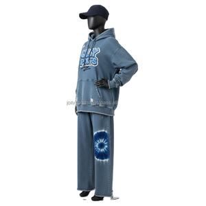 Conjunto Deportivo Premium para Mujer, Estilo Denim, Algodón, Poliéster, Felpa, 320 GSM, Sudadera con Capucha Azul Suave, Pantalones, Logotipo Personalizado, Tallas Grandes - Product Image 4