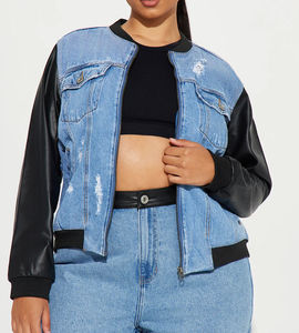 Venta al por Mayor de Chaquetas Vaqueras para Mujer, Nueva Moda de Verano, Chaqueta Corta Vaquera Lavada, Chaqueta Vaquera con Mangas de Cuero, Chaqueta Vaquera Personalizada - Product Image 4