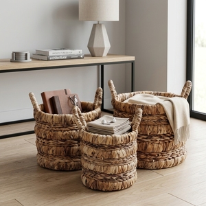 Ensemble de paniers de rangement en écorce de bananier naturelle, multi-niveaux, avec poignée en anneau horizontal, pot cylindrique, décoration artistique pure pour la maison - Product Image 5
