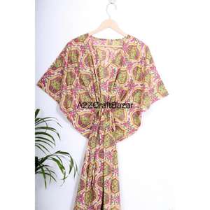 Vestido Kaftán de Algodón con Estampado Floral Bohemio para Mujer, Verano, Casual, para Fiesta, Corto, Maxi, Lavable, Diseño Tejido, Regalo para Ella - Product Image 5