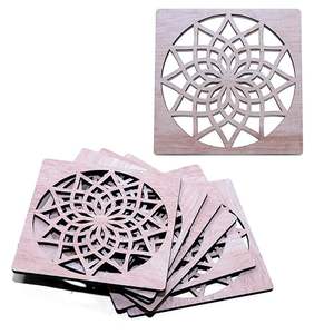 Customized Size Home Decor Laser <b>Cut</b> Elegant Crystal Grids Sacred Geometry Pentagram Engraved MDF Grid Coasters for Decor - Product Image 5