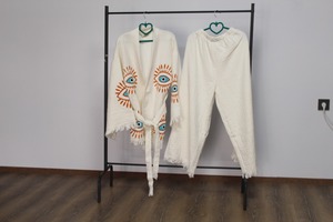 Ensemble de vêtements de maison en coton turc double, doux, lavable, kimono blanc, motif œil, plage, spa, hôtel, maison, bonne qualité, séchage rapide - Product Image 3