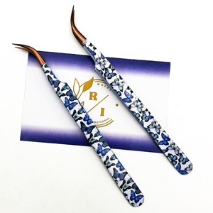 Pinzas de punta de fibra curvada de extensión de pestañas de acero inoxidable respetuosas con el medio ambiente personalizadas con etiqueta privada, pinzas de pestañas sostenibles - Product Image 1