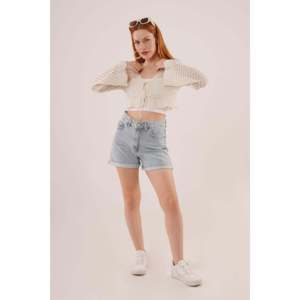Lustrin Women's Cream Open Front Lace-Knit Crop <b>Cardigan</b> <b>Sweater</b> with Tie-Front Detail, Stylish Short Length Knitwear Top - Product Image 2