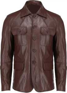 Chaqueta de cuero de piel de cordero para hombre abrigo informal cuello extendido estilo clásico Bonds a la venta - Product Image 5