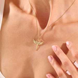 925 Sterling <b>Silver</b> Gold Plated <b>Angel</b> Wing Sword Charm Pendant Cubic Zirconia Minimalist Winged Cross Christian <b>Necklace</b> Perfect - Product Image 3
