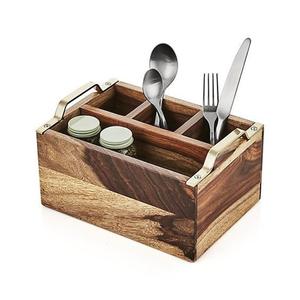 Black Polished Mango Wood Serving Caddy Decorative <b>Kitchen</b> Organizer for <b>Storage</b> Tableware Cutlery Office Use-OEM Design - Product Image 6