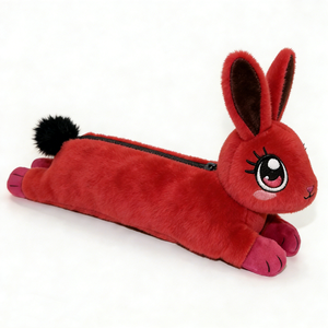 Customized Red Plush Bunny Keychain 3D Cartoon Soft Stuffed Animal Faux Fur Toy - Product Image 1