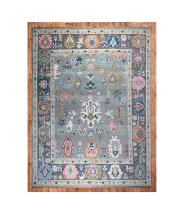 Elegante Alfombra Oushak de Lana Anudada a Mano, 4×6, 5×8, 6×9, 8×10, 9×12, 10×14, con Patrón Gris Vintage para Sala de Estar, Dormitorio, Comedor - Product Image 1