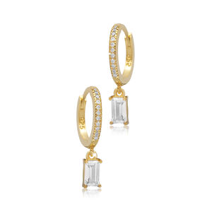 Pendientes colgantes de plata con diseño de Baguette rectangular de CZ blanco, joyería fina hecha a mano, joyería turca - Product Image 4