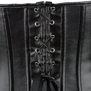 Top Trend, corsé clásico para mujer, entrenador de cintura, camisetas sin mangas, moldeador de Bondage deshuesado de acero transpirable, lona de cuero negro personalizada - Product Image 4