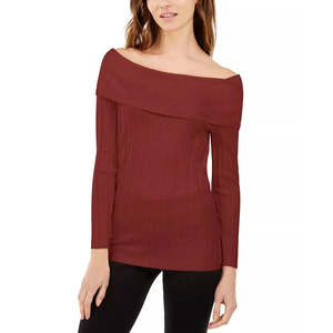 INC International Concepts Maglione Casual da Donna con Spalle Scoperte a Costine, Rosso, Taglia Media - per l'Autunno - Product Image 1