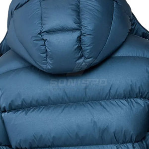 Veste matelassée à capuche bleue pour homme avec fermeture éclair, coupe-vent, rembourrée de duvet, vêtements décontractés d'hiver - Product Image 5