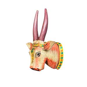 Cabeza de Animal de Madera Pintada a Mano - Product Image 4