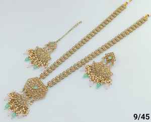 Conjunto de collar combinado Mala largo y chapado en oro tradicional indio y de moda con pendiente y Maagtika para mujer - Product Image 6