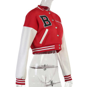 Vente en gros de veste universitaire recadrée de style vintage pour femmes avec logo personnalisé Nouvelle veste de baseball universitaire personnalisée à la mode pour femmes - Product Image 5