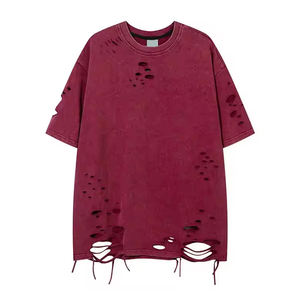 Vente en gros de t-shirt délavé à l'acide de style vintage pour hommes 100% coton poids lourd coupe carrée recadrée surdimensionnée sonnerie courte en détresse - Product Image 1