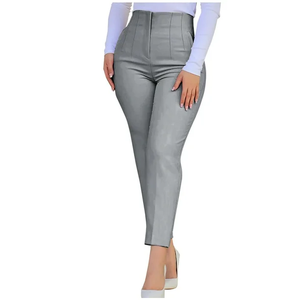 Pantalon de travail élégant pour femmes, décontracté, pour le bureau, skinny, taille haute, lavé, avec poche avant, été - Product Image 3