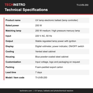 Ballast d'alimentation pour lampe à vapeur de mercure 250W avec affichage numérique pour réacteurs photochimiques et équipements de test UV - Product Image 3