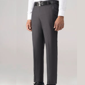 Personalizable de los hombres de cintura media de peso pesado Formal estilo vestido pantalón 100% algodón gris transpirable tela de lona de alta calidad OEM - Product Image 4