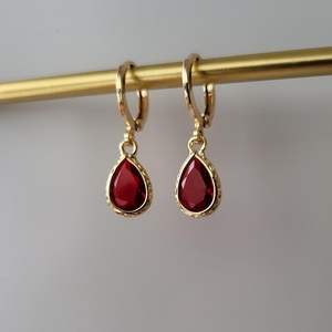 Boucles d'oreilles créoles en argent 925 plaqué or avec charme rubis rouge, style vintage, cadeau pour elle, boucles d'oreilles rubis rose - Product Image 3