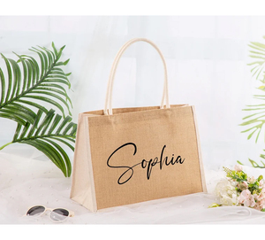 Vente en gros grand sac de plage fourre-tout en toile de jute naturel écologique imprimé personnalisé sac Shopper uni en toile de jute avec revêtement - Product Image 4