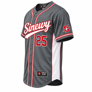 Maillot de baseball Sinewy Sport pour homme, gris, rouge, blanc, 25, impression sublimée, évacuation de l'humidité, manches courtes, coupe régulière, nom d'équipe personnalisé - Product Image 4