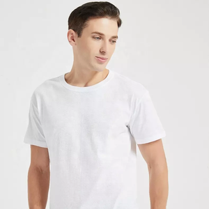 Nouveau 100% coton pas cher col rond manches courtes respirant 140-160gsm solide blanc t-shirts pour hommes - Product Image 3