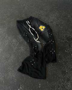 Custom Men's Vintage Trousers Casual Wide Leg <b>Rhinestone</b> Embroidery Print Flat Front Style Lightweight Fleece <b>Fabric</b> - Product Image 1