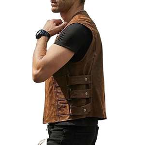 Gilet en cuir d'hiver entièrement personnalisé pour hommes avec fermeture à boutons en corne, qualité professionnelle, vêtements de moto en gros - Product Image 2