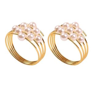 Boucles d'anneaux de serviette en acier inoxydable délicates Banquets de perles Vacances Mariages Fêtes du Nouvel An Décorations de table en papier de bois - Product Image 5