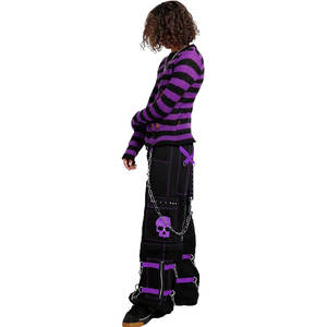 Women's Skull GOTHIC High Sell Pants BLACK/PURPLE Stitching 100% Cotton Deep Pockets 2026 - Product Image 4