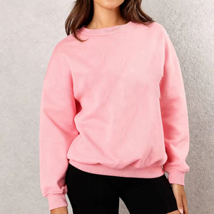 Sudadera de cuello redondo bordada personalizada de lana de algodón rosa con estampado de invierno de alta calidad de lujo para mujer - Product Image 3