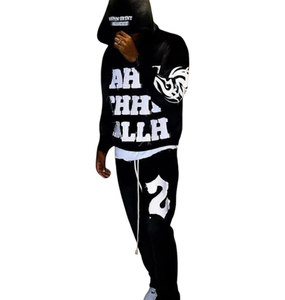 Sudaderas con capucha y pantalones de chándal con bordado desgastado, estilo callejero lavado con ácido personalizado, 2 uds., diseño personalizado para entrenamiento - Product Image 3